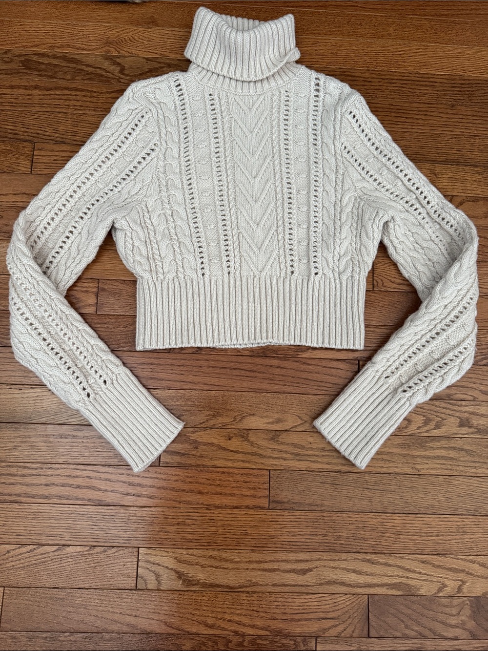 rag & bone Cream Cable-Knit Cropped Turtleneck Sweater
